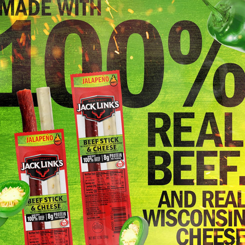Pack,Made 100% Cheese,8g 1.2 Ounce,16 Count (Pack 2) Jack Link's Jalapeno Beef & Cheese Combo,Spicy Snack with Beef