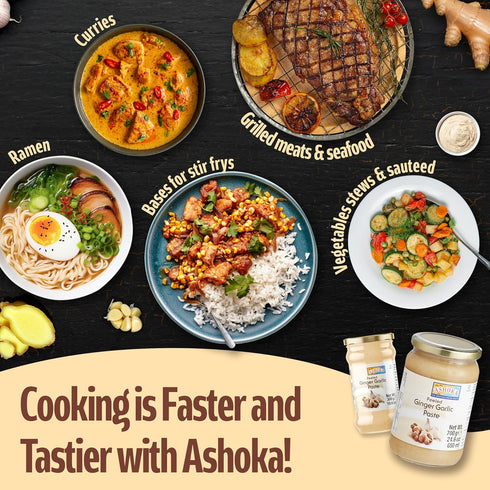 300 (Pack 3) Ashoka Ginger Garlic Paste | Fresh Cooking Paste | Vegan | Gluten-Free | Kosher Certified | Non-GMO | No