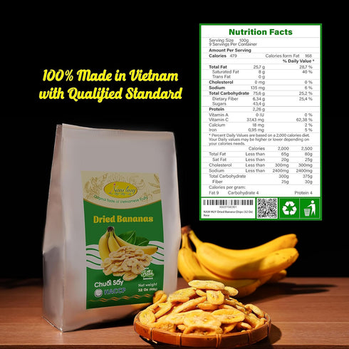 Packs, (32 Oz) NAM HUY Dried Banana Fruit Snacks, Original Taste of Vietnamese Fruits, No-Added Sugar or Preservatives