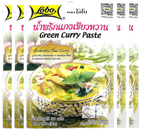 Lobo Thai Green Curry Paste - No MSG, No Preservatives, No Artificial Colors (Pack of 5)