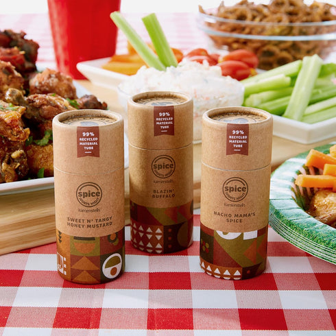 Kamenstein Kraft Paper Spice Tube Set, Packaging made of 99 percent recycled material, with Spices Included, Tasty Tailgates