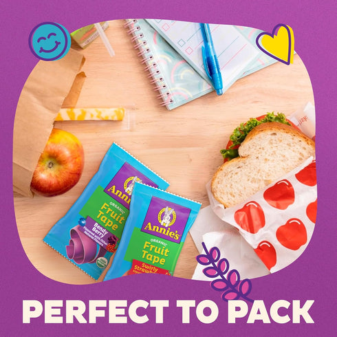 Pack, 12 9 oz Annie's Organic Fruit Tape, Swirly Strawberry and Bendy Berry, Gluten Free, Variety Rolls
