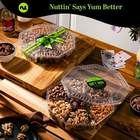 (7 1 LB) Package, NUT CRAVINGS - Easter Mixed Nuts Gift Basket in Green Gold Box Assortments, Treats for Adults, Food