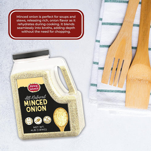 Spicy World 4 LB Minced Onion Jar Gluten Free, Bulk Dehydrated Chopped Onions for Cooking, Dried Onion Flakes, Non-GMO