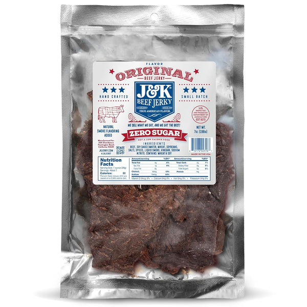 J&K Sugar-Free Original Beef Jerky - Real Premium Smoked Beef with Double