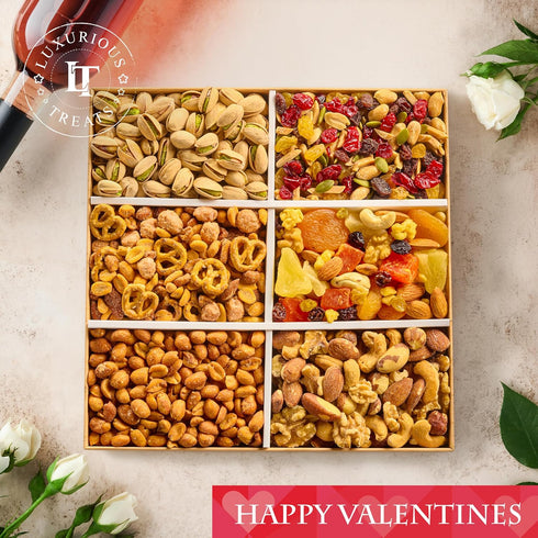 6 Valentines Day Nuts Gift Box Healthy Valentine Gifts for Men Love Heart Shaped Platter and Lid with Assorted Premium