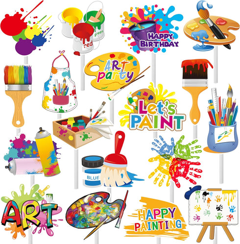 36Pcs Art Paint Party Cupcake Toppers, Paint Brush Cupcake Picks for Art Theme Birthday Party Baby Shower Supplies