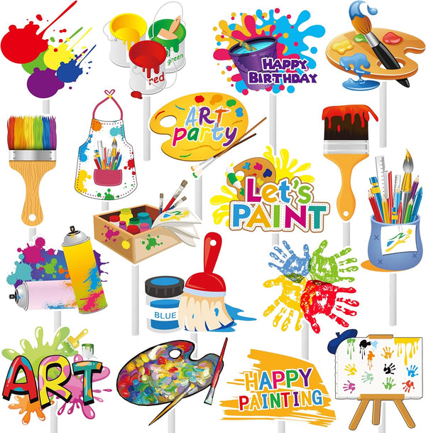 36Pcs Art Paint Party Cupcake Toppers, Paint Brush Cupcake Picks for Art Theme Birthday Party Baby Shower Supplies