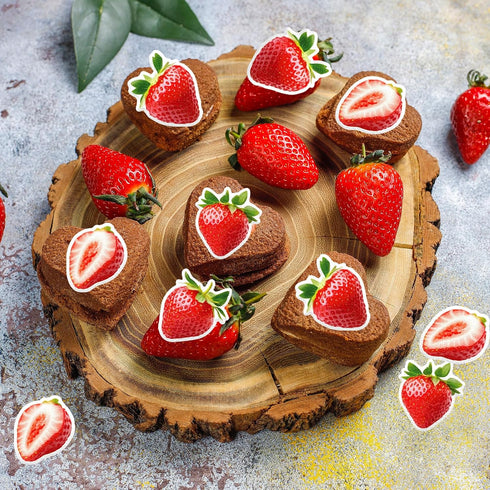 45PCS Edible Strawberry Cupcake Toppers Wafer Paper Starwberry Cake Decoration Sweet Berry Strawberry Happy Birthday