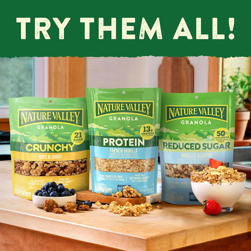 11 OZ (Pack 4) Nature Valley Vanilla Almond Reduced Sugar Granola, Bag