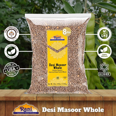 128oz (8lbs) 3.63kg Rani Desi Masoor (Masur) Whole (aka. Pardina Spanish/American Brown Lentils Whole) Bulk ~ All