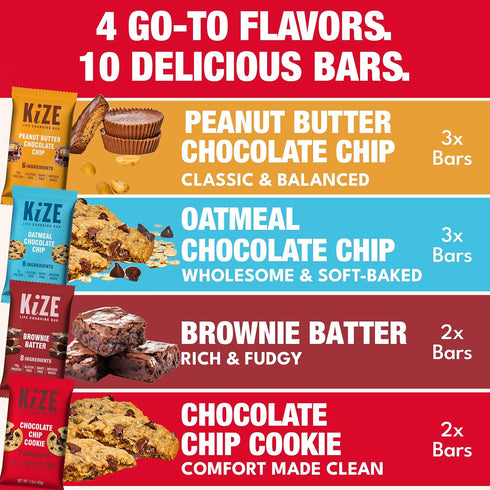 Pack 7-10g (10 Count) KiZE Energy Bars - Best Sellers Variety - Gluten Free, Dairy Free Options, Non-GMO, and High