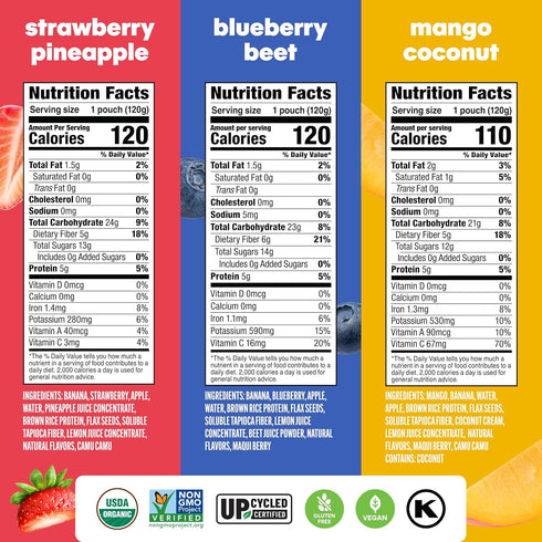 Pack, 4.22 oz, 6 Count Noka Superfood Fruit Smoothie Pouches Variety Healthy Snacks with Flax Seed, Plant Protein