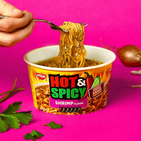 3.27 (Pack 6) Nissin Hot & Spicy Ramen Noodle Soup, Shrimp, Ounce