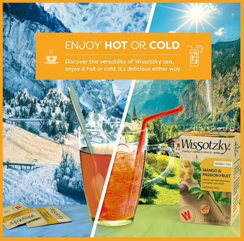 (6 Pack -120 Wissotzky Mango Passion Fruit Herbal Tea Tea Bags) | Tropical Blend | Caffeine Free Tea