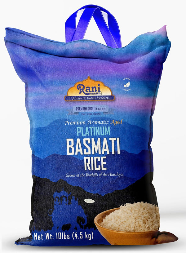 Rani Platinum White Basmati Rice Extra Long Aged 10-Pound Bag, 160oz (10lbs)