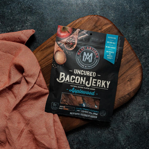 3oz (85g) Meat Artisan Applewood Smoked Uncured Bacon Jerky - Gluten Free No MSG and No Nitrates - Gourmet Meat Snacks
