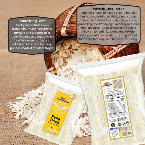 64oz (4lbs) 1.81kg (Pack 2) Rani Poha (Powa) Thick Medium-Cut (Flattened Rice) ~ All Natural, Salt-Free | Vegan |