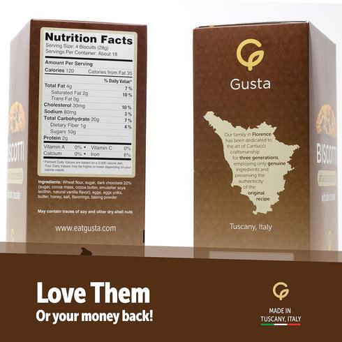 Gusta Authentic Biscotti Cookies - Chocolate Chip, All Natural Ingredients, Made in Tuscany, Italy, 8.82oz