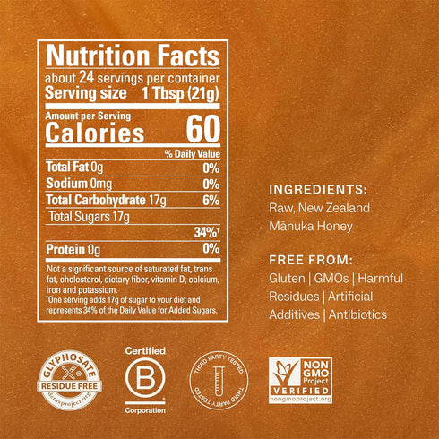 50+, 3rd-Party 2000+ 500g Manukora Raw Manuka Honey MGO New Zealand Honey, Non-GMO, Tested, Glyphosate Residue Free