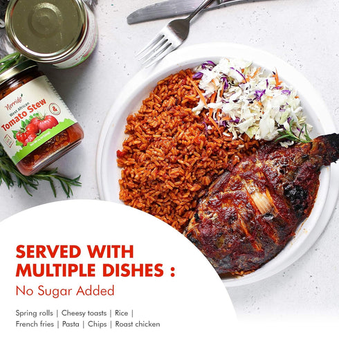 16oz (454g) 2 Pack) Nerrido Canned Tomato Stew & Jollof Rice Red Sauce, African Style Pasta Sauce with Vegetables