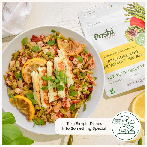 6 Pack, 4.4 oz POSHI Artichoke & Asparagus Salad Natural, Keto, Vegan, Non GMO, Low Carb + Calorie, Gluten Free, Ready