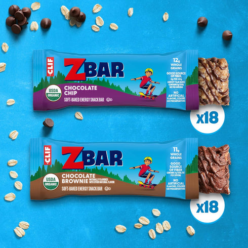 Clif Kid ZBar Pack 10-11g (36 Pack) Zbar - Chocolate Chip and Chocolate Brownie - Variety - Soft Baked Snack Bars