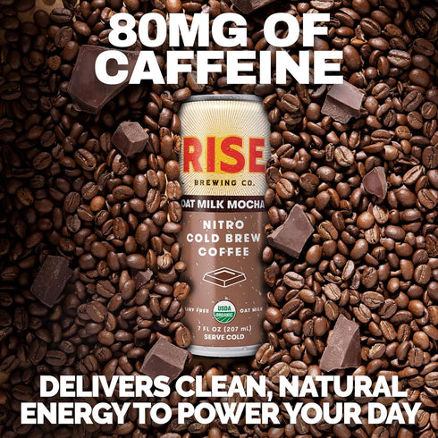 7 Oz. RISE Brewing Co. Oat Milk Mocha Nitro Cold Brew Coffee, No Sugar Added & No Dairy, Organic & Non-GMO, Low Acidity