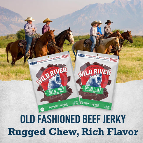 100% 15g 3.5 (Pack 4) Wild River Green Chile Beef Jerky, Old Fashioned Beef Jerky, Gluten Free, Deliciously Seasoned