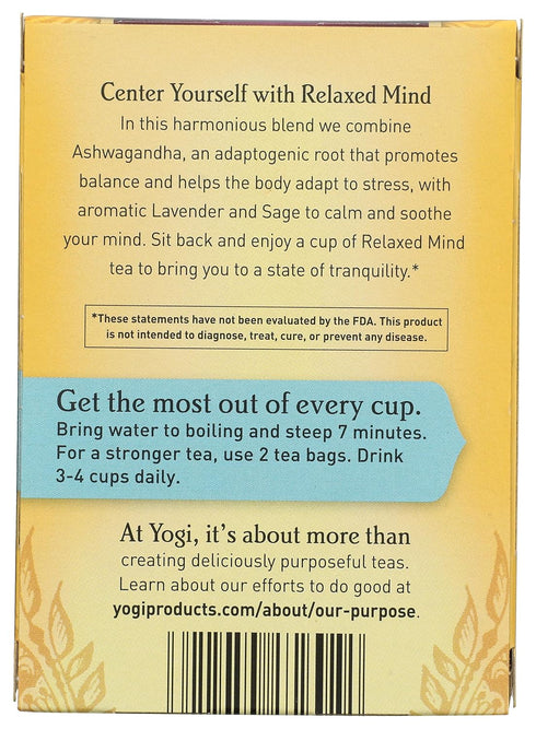 16 Count, Packaging Yogi Tea, Relaxed Mind, May Vary