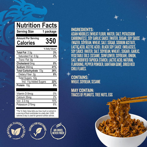 4.2oz (Pack 3) Blue Dragon Soy Garlic Saucy Noodles - of - Knife Cut Air Dried Noodles w/Soy Garlic Sauce & Chili