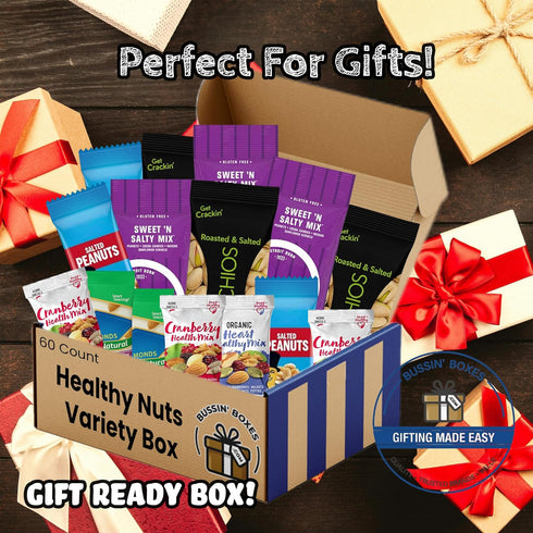Pack 60 Count Healthy Nuts Variety Box of Salted Cashews, Almonds, Peanuts, and Trail Mix On-the-Go Protein Snacks