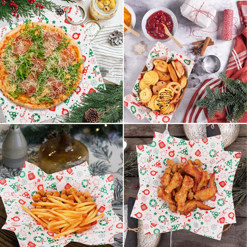 GeeRic 100 12 12 Inch,X'Mas Christmas Waxed Deli Paper Sheets for Cookies, Pcs Food Basket Liners for Sandwiches Fries