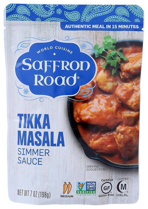 Simmer 7oz Saffron Road Tikka Masala Sauce, - Non-GMO, Gluten Free, Halal, Kosher