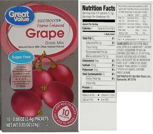 Great Value 3-Box 3-Pack) Low Calorie Sugar-Free Drink Mixes Variety Fruit Flavor Bundle (Cherry,Grape,Orange Early