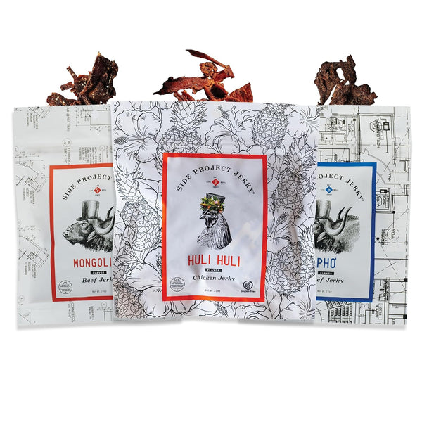 Side Project Jerky Variety Pack - Huli Huli Chicken, Mongolian, Pho Jerky