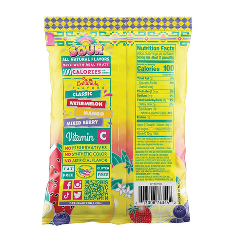 5 (Pack 12) Gummy AriZona Sour Lemonade Fruit Snacks - NEW - Ounce Bags of - Gluten Free - Chews