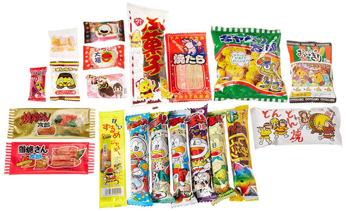 P-Shop Japanese Candy Box assortment Kit 20pcs Dagashi Umaibo Snack Gumi potato Chip