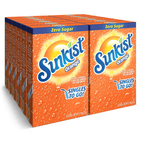 Sunkist Soda Orange Singles To Go Drink Mix, 12 Boxes with 6