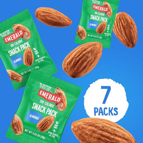 7ct (1-Pack), 100-Calorie Packs, Emerald Nuts Whole Almonds Individual Kosher Certified, Non-GMO, Contains No
