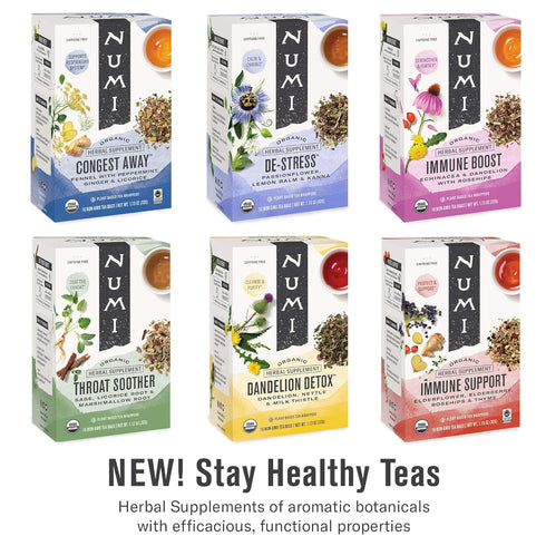 48 Numi Organic Throat Soother Herbal Tea Herbal Tea Bags Caffeine Free Blend with Sage Licorice Marshmallow Root