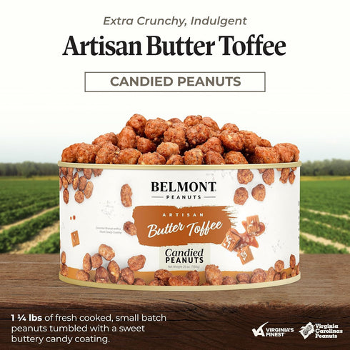 20 oz (2 Pack) 4 3g Belmont Peanuts Gourmet Butter Toffee Candied Peanuts, Only Ingredients, No Preservatives, Protein