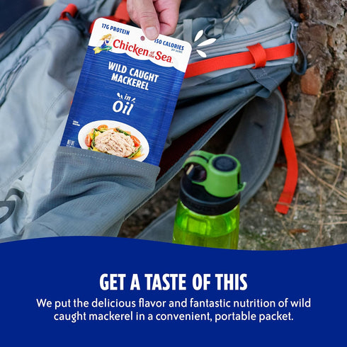 2.5 oz. Packet 12), Chicken of the Sea Mackerel in Oil, (Box of Wild Caught