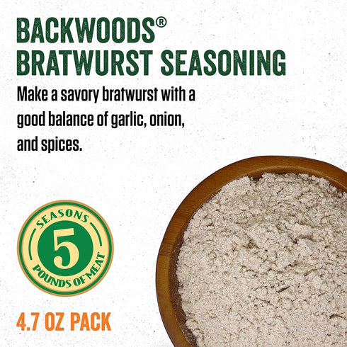 25 23.5 Packet Packet LEM Products Backwoods Bratwurst Cured Sausage Seasoning, Ideal for Wild Game and Domestic Meat