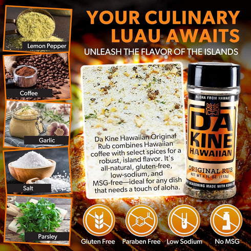 Da Kine Hawaiian Premium BBQ Dry Rub Seasoning, Authentic Gluten-Free Blend for Smoking, Grilling & Cooking (1 Pack)