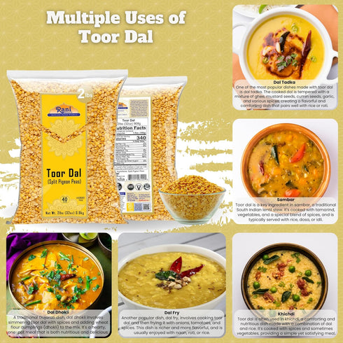 32oz (2lbs) 908g Rani Toor Dal (Split Pigeon Peas) ~ All Natural | Gluten Friendly | NON-GMO | Vegan | Indian Origin