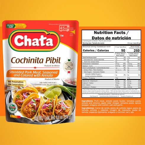 Pack, 8.8 oz (Pack 6) Chata Variety Mexican Shredded Meats with Pork, Chicken, Turkey and Pork Crackling