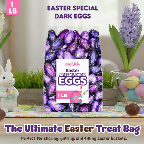 1 lb. Easter Dark Chocolate Eggs, Bulk Easter Candy Bag, Individually Wrapped Chocolate Eggs Perfect for Easter