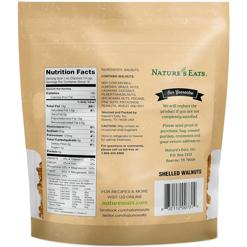 16 oz 100% Natures Eats Shelled Walnuts - Natural Raw Walnut Halves & Pieces - Unsalted Healthy Snack - Fresh, Crunchy