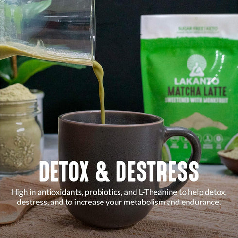 (10 Oz) Lakanto Sugar Free Matcha Latte - Green Tea Powder with Shelf Stable Probiotics and Fiber, Sugar Free, Monk